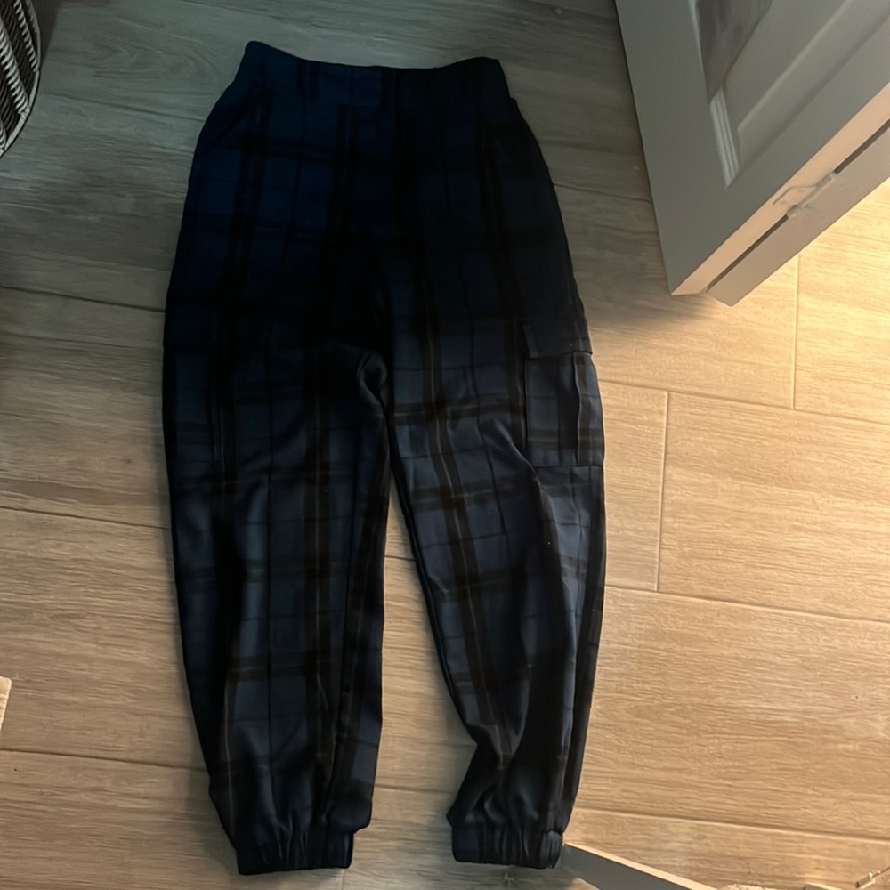 blue plaid pants